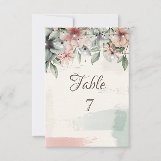 String Lights, penseelstreek, Floral Table Card Kaart (Voorkant)