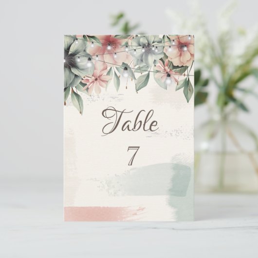String Lights, penseelstreek, Floral Table Card Kaart (Staand voorkant)