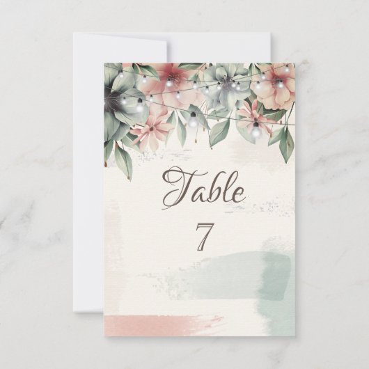 String Lights, penseelstreek, Floral Table Card Kaart (Achterkant)