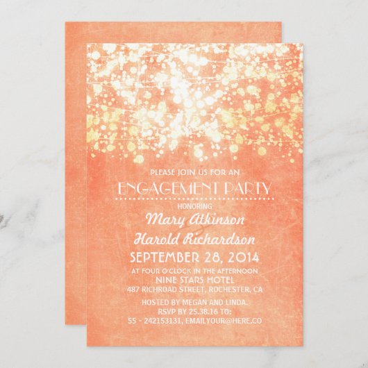 String Lights Perzik en goud verlovingsfeest Kaart (Voorkant / Achterkant)