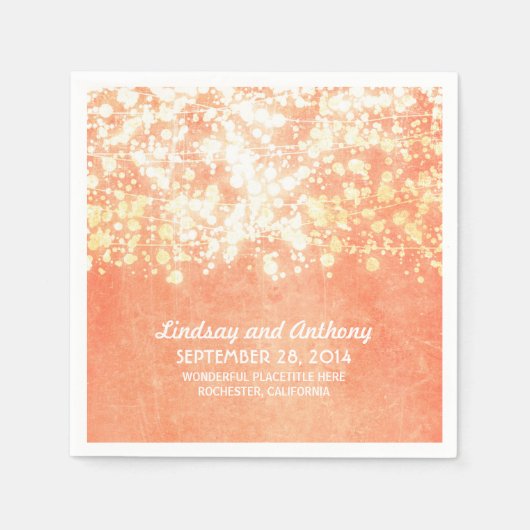 String Lights  perzik en gouden bruiloft Servet (Voorkant)