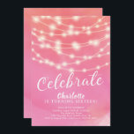 String Lights Pink Sweet 16th Birthday Invitation Kaart<br><div class="desc">Moderne snaarlichten zoete 16 verjaardagsuitnodiging geplaatst op een roze achtergrond van de waterverf.  Uitzicht onze passende waterverf terug voor een extra speciale aanraking.</div>