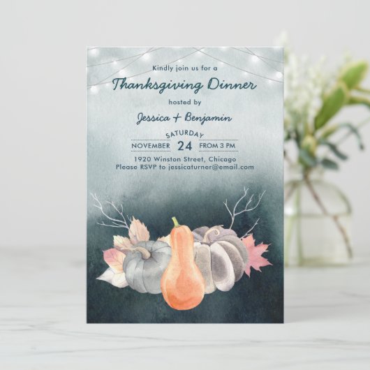 String Lights Pumpkin Harvest Thanksgiving Dinner Kaart (Staand voorkant)