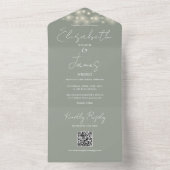 String Lights QR Code Salie Green Wedding All In One Uitnodiging (Binnen)
