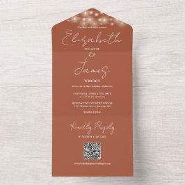 String Lights QR Code Terracotta Wedding All In One Uitnodiging