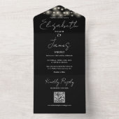 String Lights QR Code Zwart-wit bruiloft All In One Uitnodiging (Binnen)