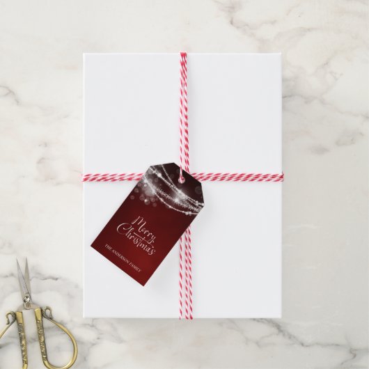 String Lights Red Christmas Cadeaulabel (Met Touw)