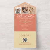 String Lights Retro Perzik Bruiloft QR Code All In One Uitnodiging (Binnen)