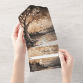 String Lights Romantische Land QR Code Huwelijk All In One Uitnodiging (Afscheurbaar)