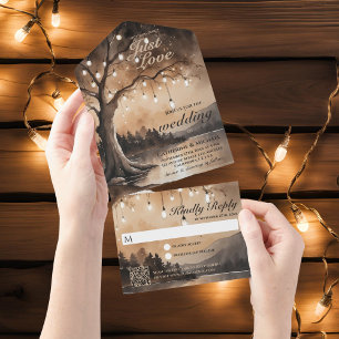 String Lights Romantische Land QR Code Huwelijk All In One Uitnodiging