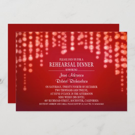 string lights rood REHEARSAL DINER uitnodiging (Voorkant / Achterkant)