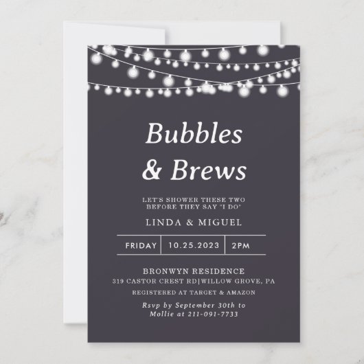 String Lights Roos Bubbles & Brews Vrijgezellenfee Kaart (Voorkant)