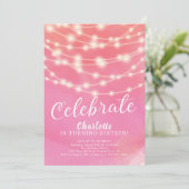 String Lights Roze Sweet 16e verjaardag uitnodigin Kaart (Staand voorkant)