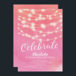 String Lights Roze Sweet 16e verjaardag uitnodigin Kaart<br><div class="desc">Moderne string lichten zoete 16 verjaardagsuitnodiging set op een waterverf roze achtergrond. Uitzicht onze bijpassende waterverf terug voor een extra speciaal tintje.</div>