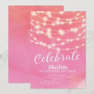 String Lights Roze Sweet 16e verjaardag uitnodigin Kaart
