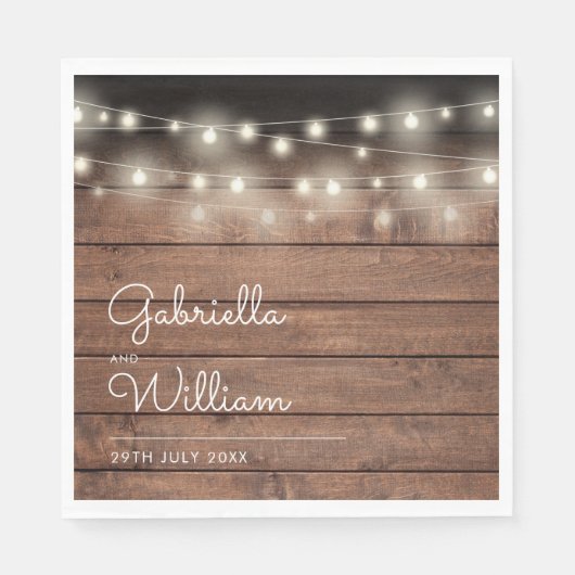 String Lights Rustic Barn Wood Elegant Script Servet (Voorkant)