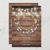 String Lights Rustic Barn Wood Greenery Wedding Kaart (Voorkant / Achterkant)