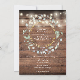 String Lights Rustic Barn Wood Greenery Wedding Kaart