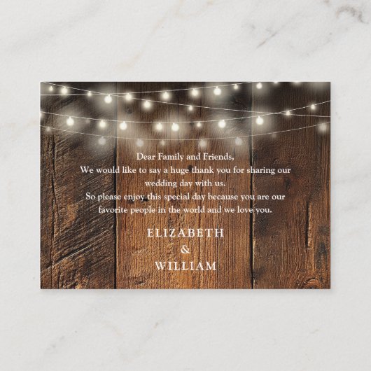 String Lights Rustic Barn Wood Wedding Dank u Plaatskaartje (Achterkant)