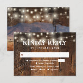 String Lights Rustic Barn Wood Western Wedding RSVP Kaartje (Voorkant / Achterkant)
