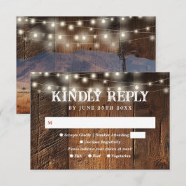String Lights Rustic Barn Wood Western Wedding RSVP Kaartje