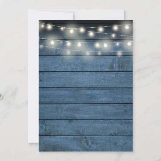 String Lights Rustic Blue Wood Blossom Wedding Kaart (Achterkant)