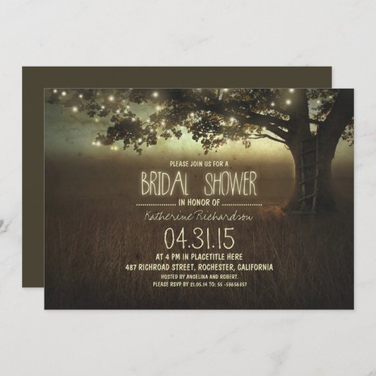String Lights Rustic Bruids Douche Uitnodiging (Voorkant / Achterkant)