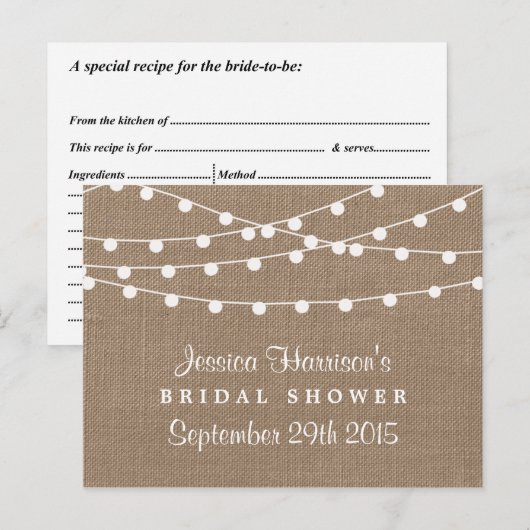 String Lights, Rustic Burlap Vrijgezellenfeest Rec Briefkaart (Voorkant / Achterkant)