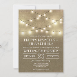 String Lights + Rustic Burlap Wedding Invitations Kaart