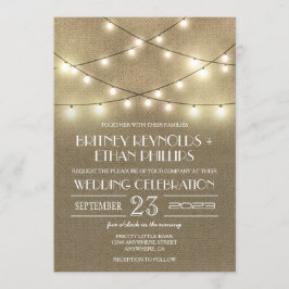 String Lights + Rustic Burlap Wedding Invitations Kaart