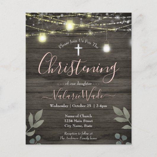 String Lights Rustic Christening Budget Flyer (Voorkant)