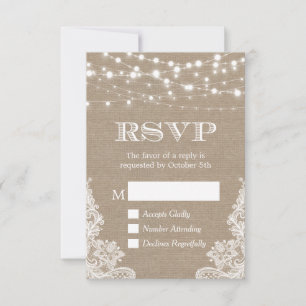 String Lights Rustic Country Burlap Lace RSVP Kaartje