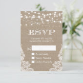 String Lights Rustic Country Burlap Lace RSVP Kaartje (Staand voorkant)