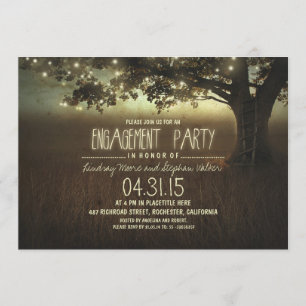 String Lights Rustic Engagement Party Uitnodiging