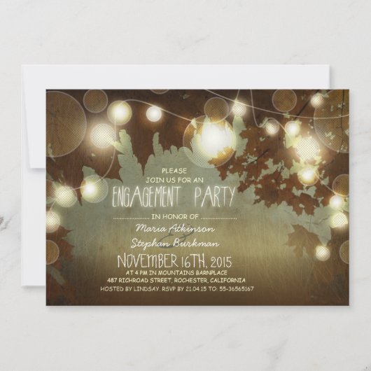 String Lights Rustic Engagement Party Uitnodiging (Voorkant)