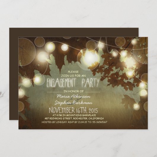 String Lights Rustic Engagement Party Uitnodiging (Voorkant / Achterkant)