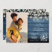 String Lights Rustic Jars Greenery Photo Wedding Kaart (Voorkant / Achterkant)