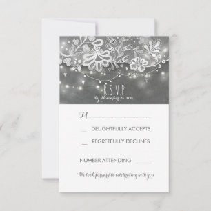 String Lights Rustic Lace Chalk Wedding RSVP-kaart RSVP Kaartje
