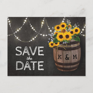 String Lights Rustic Sunflower Bewaar de datum Aankondigingskaart