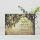 String Lights Rustic Tree  Engagement Party Kaart (Staand voorkant)