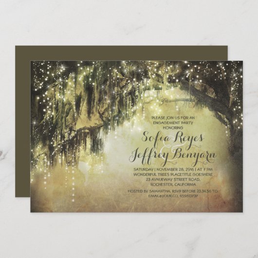 String Lights Rustic Tree  Engagement Party Kaart (Voorkant / Achterkant)