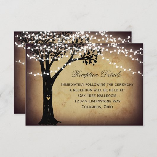 String Lights Rustic Tree Wedding Reception Card Informatiekaartje (Voorkant / Achterkant)