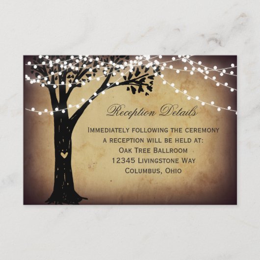 String Lights Rustic Tree Wedding Reception Card Informatiekaartje (Voorkant)