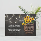String Lights Rustic Vineyard Sunflower Wedding Kaart (Staand voorkant)