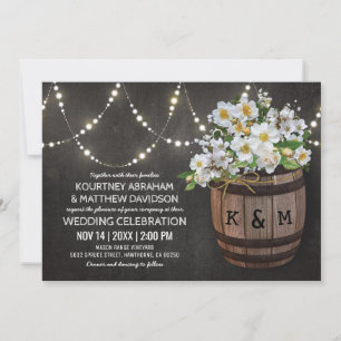 String Lights Rustic Vineyard White Floral Wedding Kaart