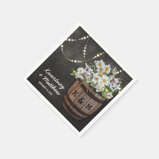 String Lights Rustic Vineyard White Floral Wedding Servet (Hoek)