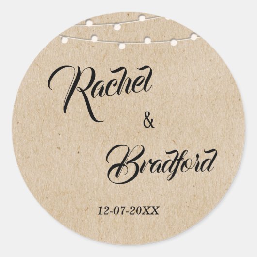 String Lights Rustic Wedding Celebration Custom Ronde Sticker (Voorkant)
