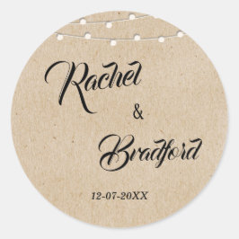 String Lights Rustic Wedding Celebration Custom Ronde Sticker