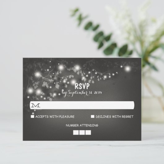 String Lights Rustic Wedding RSVP Kaarten Kaartje (Staand voorkant)