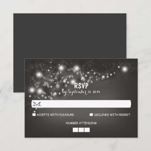 String Lights Rustic Wedding RSVP Kaarten Kaartje (Voorkant / Achterkant)